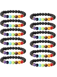 6-12PCS Lava Stone Bracelet Chakras Bead Natural Stone Bracelet Oil Diffuser Bracelet