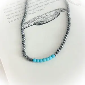 Navajo Style Pearl Choker Necklace - 4mm W/ Turquoise