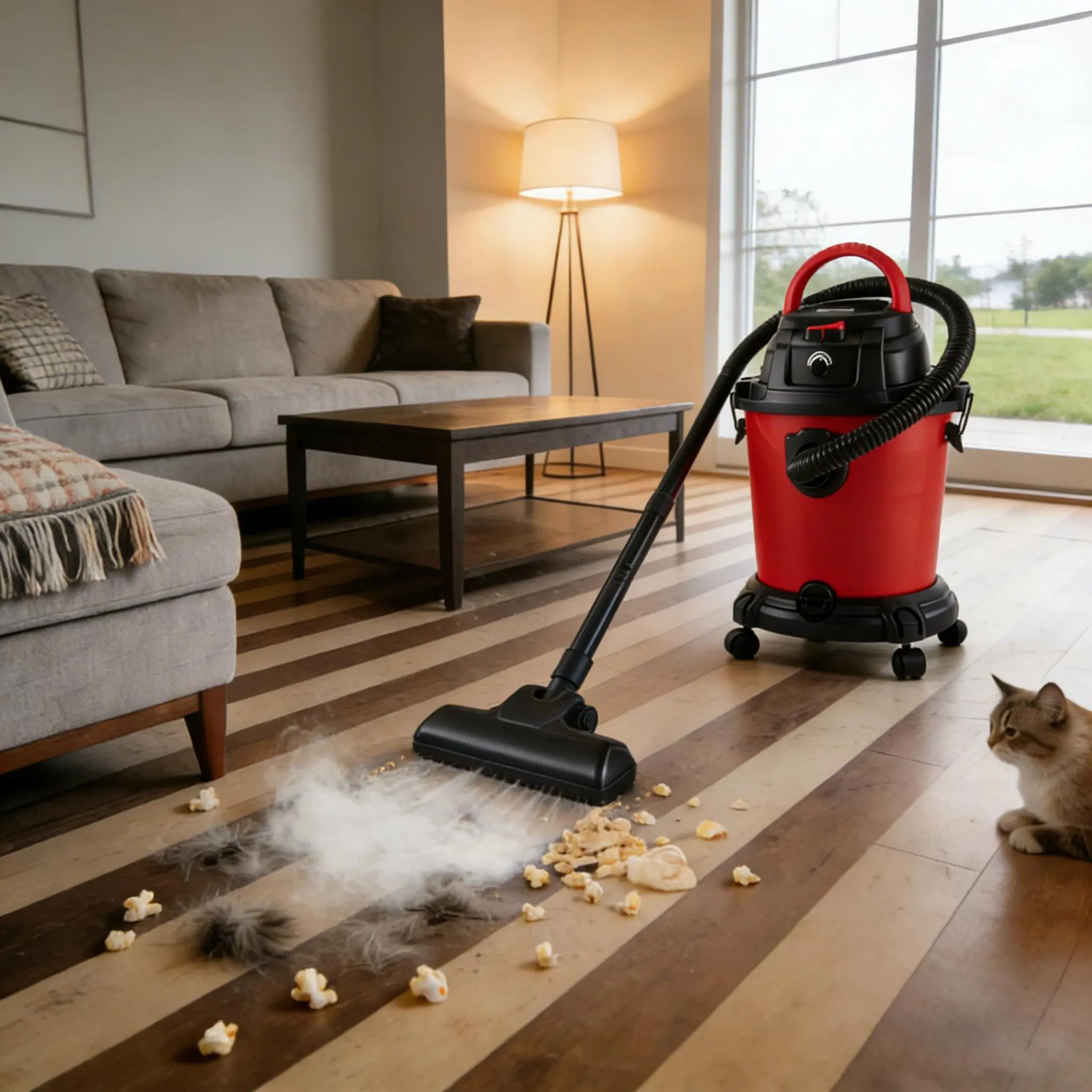 2-in-1 Corded Wet/Dry Shop Canister Vacuum Cleaner, Heavy-Duty Adjustable Suction Model with Rolling Wheels, Cord Storage for Car Detailing, Workshop Cleanup