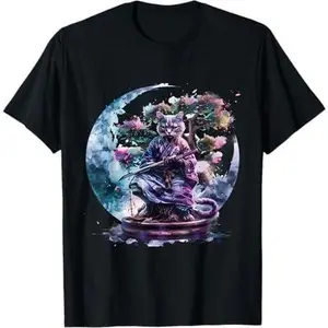 Samurai Cat Bonsai Tree Watercolor Japanese Samurai Cat T-Shirt