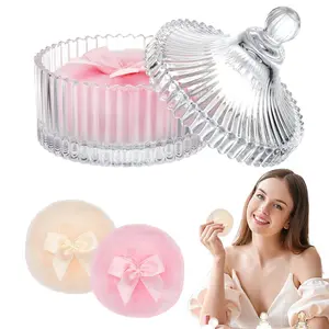 3 Pcs Large Body Powder Puff with Crystal Storage Case, Soft Velour Washable Reusable Puff, Wet & Dry Dual Use Makeup Tool for Face Body Glitter