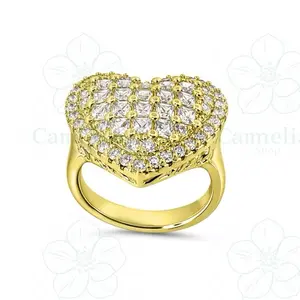 Heart-Shaped Ring with Pave Setting and Cubic Zirconia Stones Women