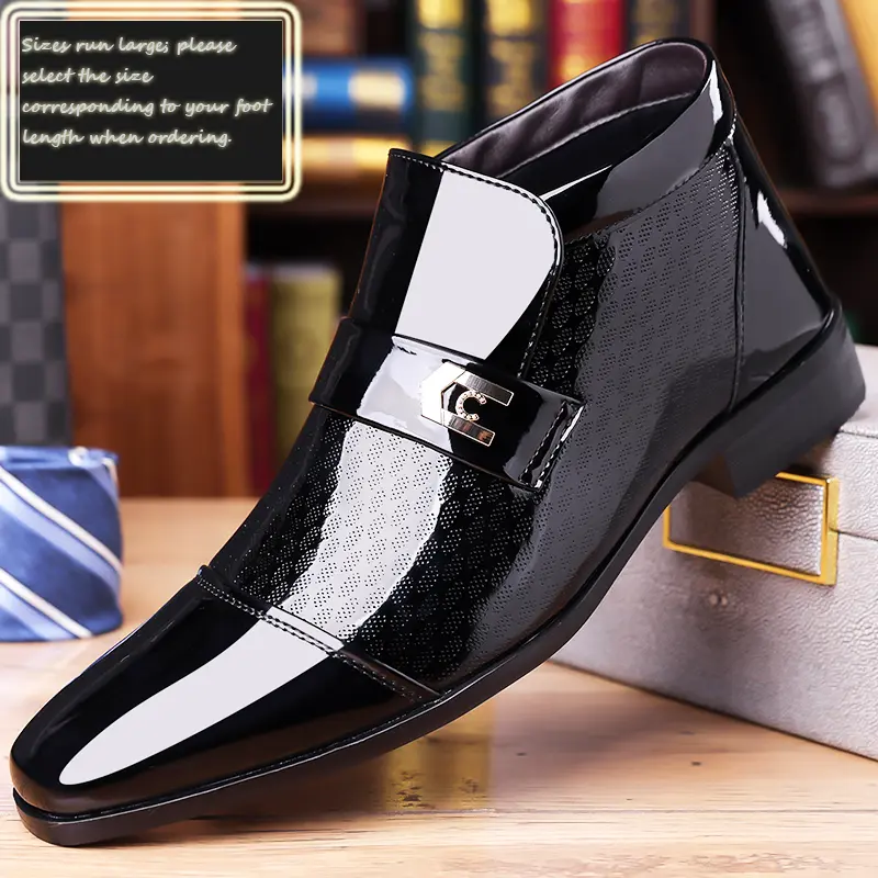 Men's Vintage PU Leather High-Top Oxfords - 2026 Classic Business Slip-On Shoes, PU Upper, Breathable Flat Rubber-Soled Urban Footwear, All-Day Comfort Walking Shoes (Sizes run large; order 1 size smaller)