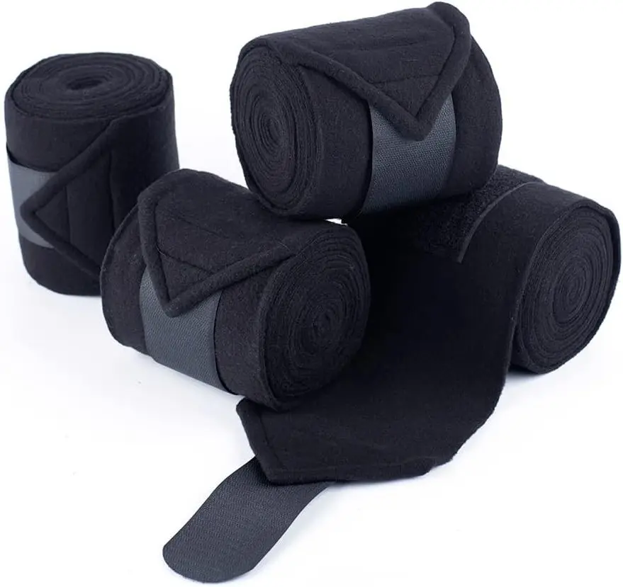 Soft Fleece Horse Polo Wraps 2.5m Equestrian Leg Bandage Wrap Set of 4 Packs Black