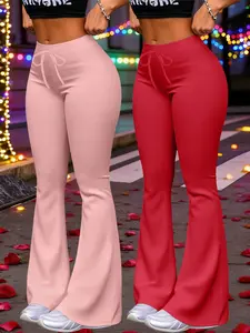 Women's Fashion Long Pants Set, Valentine's Day Print, Casual Yoga Sport Wide Leggings, Drawstring Waist, All Seasons Wear, Sporty Set, Sportswear Set