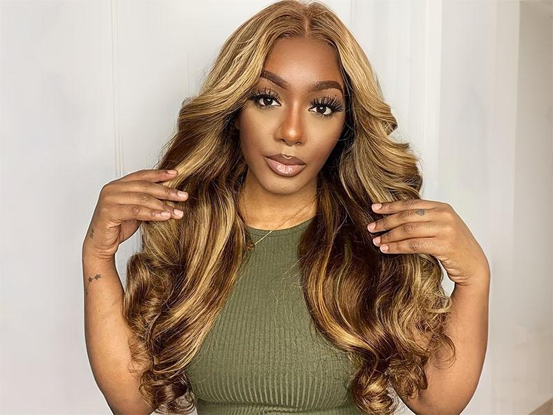 Tuneful Ombre 13x6 Lace Front Wig Human Hair Body Wave Lace Front Highlight Hair Wigs Honey Blonde Wig Pre Plucked for Black Women