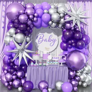 Dark Purple Balloon Arch Kit with 2pcs Spike Balloons, 110pcs Pastel Purple and Metallic Purple Silver Garland for Girls Women Wedding Anniversary Birthday Baby Shower Party Decorations Supplies
