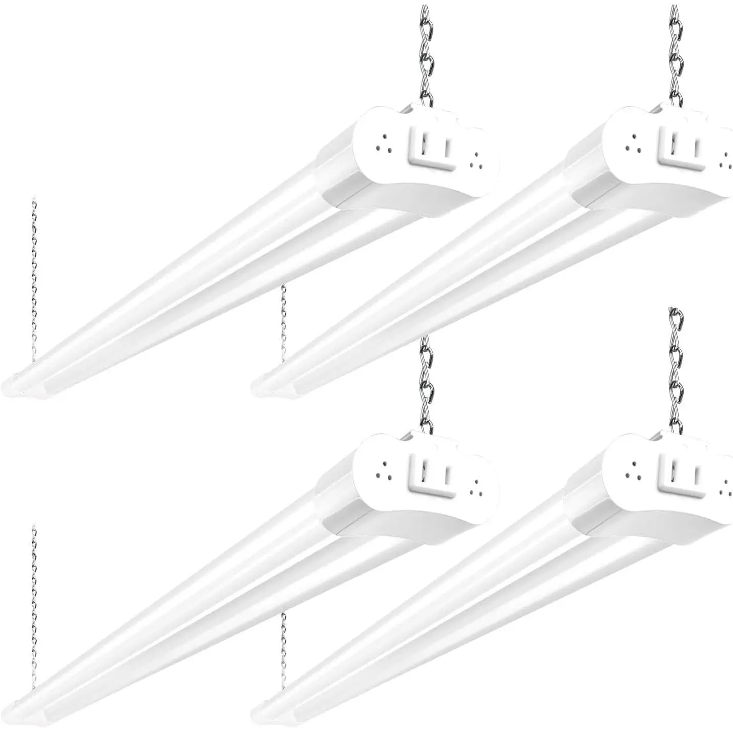 4 Pack Linkable LED Shop Light, 4FT 42W [250W Equivalent], 4400lm, 5000K Daylight, with Plug, Utility Light Fixture, Hanging or Surface Mount, White