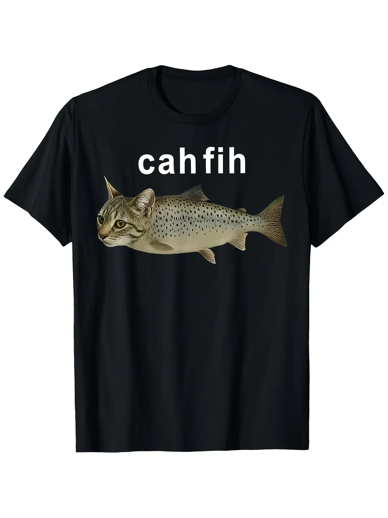 Cah Fih Catfish Misspelled Fish Meme _ Casual Roun unisex soft cotton short sleeve t shirt, vintage graphic casual tee for men women teens, perfect birthday holiday gift for camping travel gym daily street casual wear