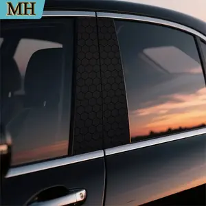 Set of 2 High-Quality Car Stickers, 2D Black Honeycomb Door Pillar Decals, Car Door Trim Sticker, Self-Adhesive Waterproof Vinyl Semi-Matte B-Pillar Protective Film, Suitable for B-Pillar Exterior Accessories.