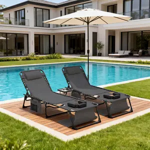 5-Position Adjustable Face Down Chaise Lounge Chair, Foldable Tanning Recliner with Face & Arm Holes, Rust Resistant Steel Frame Water Resistant Textilene Seat for Pool Beach Patio Lawn Indoor Outdoor Use
