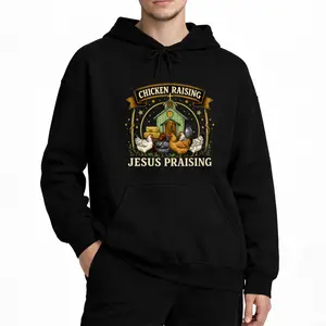 Christian Faith Hoodie Featuring Chicken Raising and Jesus Praising – Long Sleeve Style