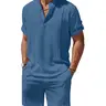 COOFANDY Men's 2 Pieces Linen Set Henley Shirt Short Sleeve and Shorts Summer Beach Yoga Matching Outfits