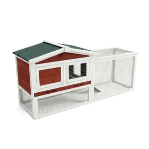 Wooden Outdoor Rabbit Hutch, Weatherproof 2-Story Bunny Cage with Removable Wire Netting and Cleaning Tray, Wooden Indoor Outdoor Pet House with No-Leak Tray, Waterproof Roof & Pull-Out Tray Rufous White
