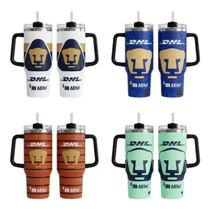 Pumas 40oz Tumbler With Handle, Mexico Soccer Fan Tumbler, Blue Gold Team Color Travel Mug, Sports Drinkware
