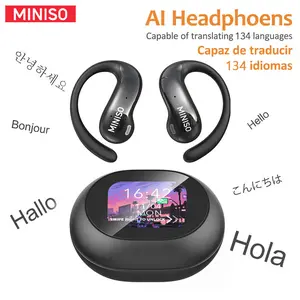 MINISO MS188 AI Earphones Wireless 134 Languages AI Translation Bluetooth Smart Earbuds with LCD Screen Charging Case APP Chargeable Black