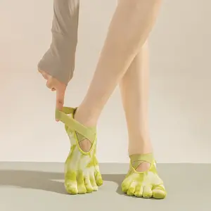 Tie-Dye Pilates Grip Socks | Non-Slip Five Toe Yoga Socks for Women – Anti-Slip Cotton Studio Socks