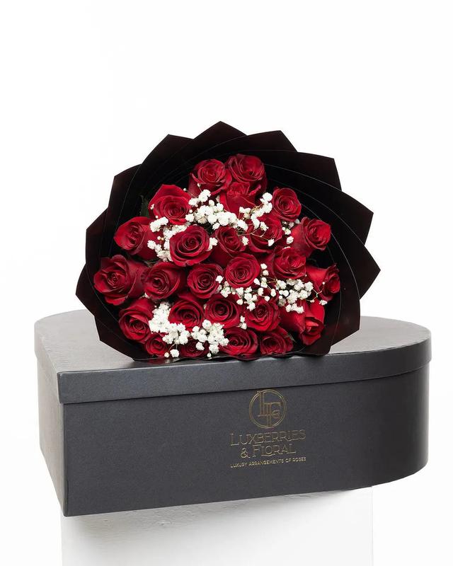 25 Roses + Baby’s Breath Bouquet