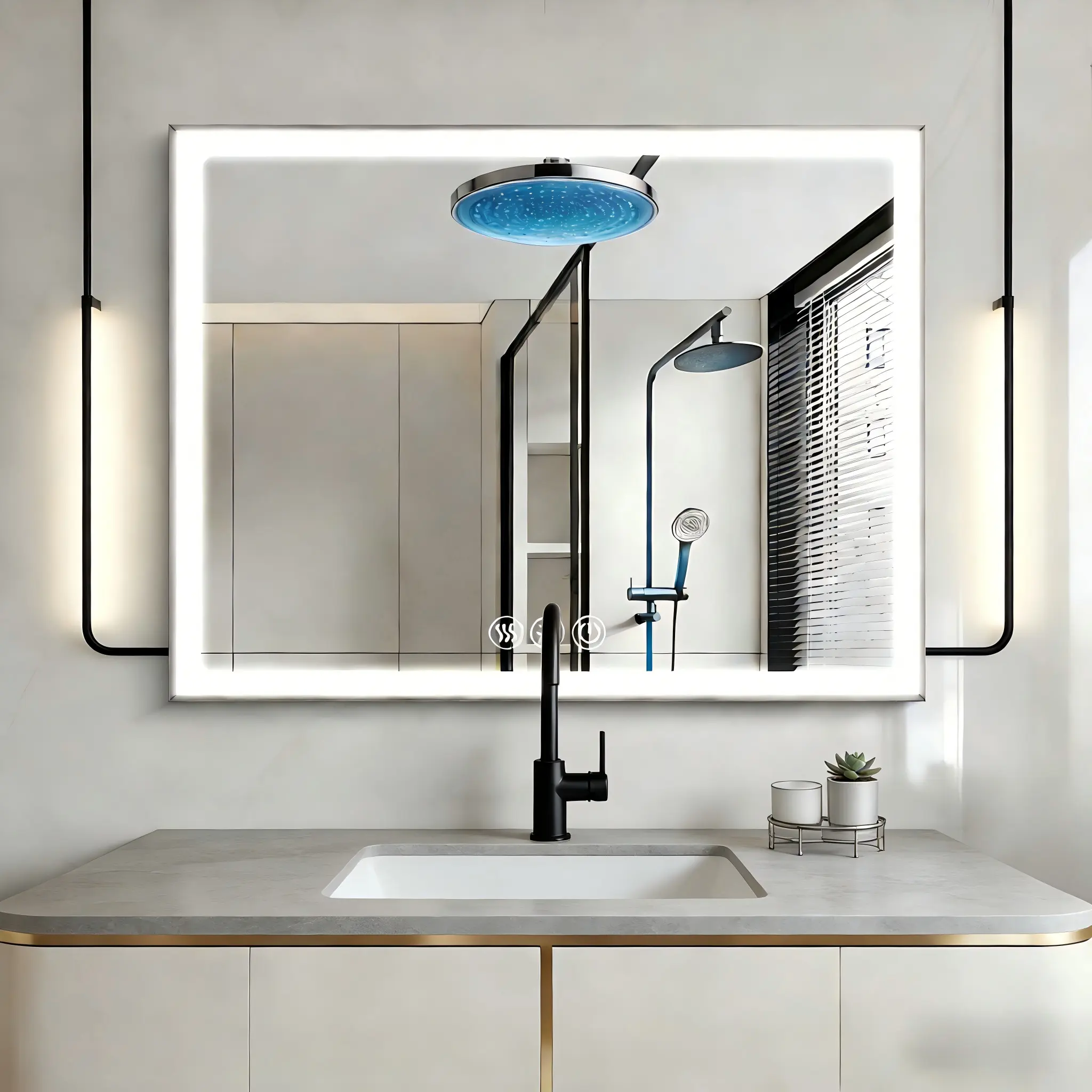 LED Framed Bathroom Vanity Mirror (48x32in), Aluminum Frame with 45° Beveled Lights, Anti-Fog, for Modern Home Improvement Bathroom Fixtures Decor