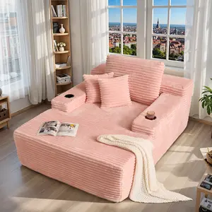 XIZZI 67in Oversized Upholstered Sofa Bed - Boneless Couch, Fluffy Plush Faux Fur Cloud Design, Cup Holders, Deep Seat Lazy Lounger for Living Room, No Assembly Required