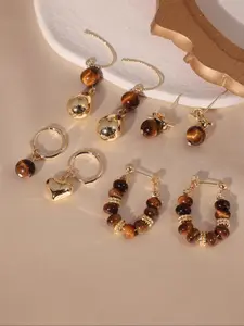 Boho Style Mixed Color Stone Decorated Earrings Set, Vintage Style Jewelry for Women, Trendy All-match & Exquisite Jewelry for Birthday Gift, Versatile Earrings