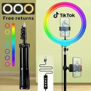 12" Cellphone Photographic Kit, RGB Ring Light with 43" Adjustable Tripod & Selfie Phone Holder - 360° Rotating Head, 10+ Lighting Modes, Dimmable for Streaming/Makeup/Vlogs (USB Powered)#Easter Gift#mother's day gifts
