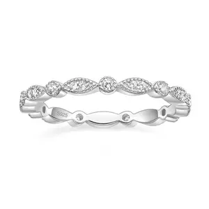 925 sterling silver women's wedding ring, cubic zirconia marquis and round Milgrain, all eternal stackable ring, Christmas gift