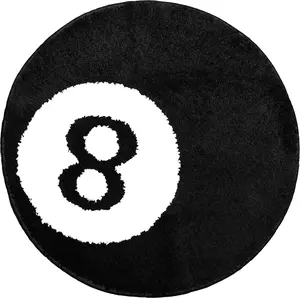 8 Ball Rug - 24 Inch White & Black Hypebeast Rug - Cool Rugs and Aesthetic Rugs for Bedroom & Living Room - Y2K Rug for Y2K Room Decor