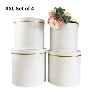XXL Size Boxes - Set of 4, White with Golden Rim | W9320