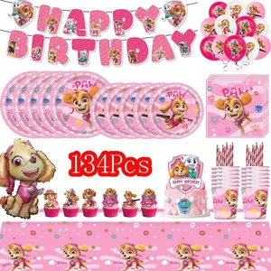 Pink Paw Patrol Birthday Decoration Dogs Skye Party Supplies Foil Balloons Tableware Cup Plate Napkin Baby Shower Supplies