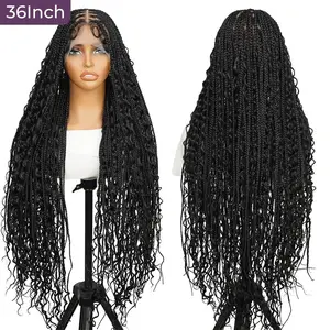 YMSGIRL 36" Full Lace Bohemian Box Braided Wig, Premium Synthetic Fiber, High Quality, Long-Lasting, Comfortable Fit For Any Occasion