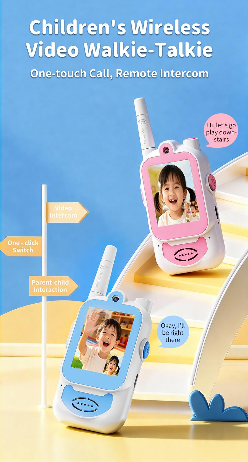 Long Range Kids Video Walkie Talkies 2 Pack – Rechargeable Intercom + Photo & Video Camera, Fun Communication Toy for Ages 3‑12