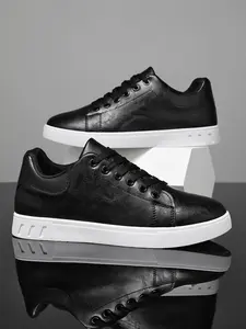 Men's Sports Shoes, Casual Laces Board Sneakers, Low Top PU Leather, Comfortable Flat Design, Large Sizes Available