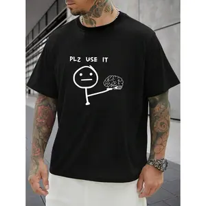 Manfinity Homme Men Plus Size Regular Cartoon & Slogan Graphic Short Sleeve Tee, For Going Out