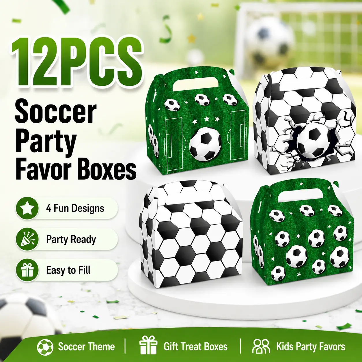 12PCS Unisex Soccer Party Favor Boxes - Sport Theme Paper Candy Treat Goodie Boxes, Birthday Gift Ideas for Kids' Birthday Party Supplies Gift Pack Gift Pack Set Gift Pack