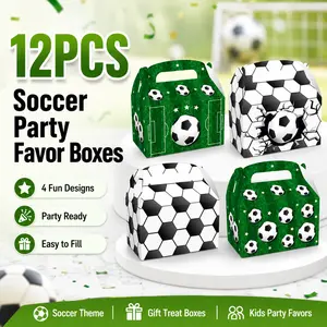 12PCS Unisex Soccer Party Favor Boxes - Sport Theme Paper Candy Treat Goodie Boxes, Birthday Gift Ideas for Kids' Birthday Party Supplies