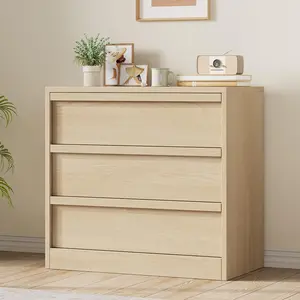 3 Drawer Dresser for Bedroom, Natural Oak Nightstand 3 Chest of Drawers with Large Storage, Small Modern Dresser Organizer Bedside Table for Living Room, Nursery, Entryway