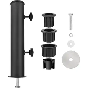 Universal Umbrella Stand Tube Outdoor, Outside Stone Umbrella Stainless Steel Tube Base, Heavy Duty Marble Flag Pole Stake Holder, Table Umbrella Tube Bracket, DIY Umbrella Tube Mount-Black
