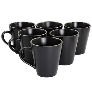Elama Paul 6-Piece Stoneware Mug Set in Matte Black with Gold Rim