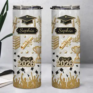Personalized Class Of 2026 20oz Skinny Tumbler, Graduation Gift For Her, High School College Graduate, Senior Night, Grad Party