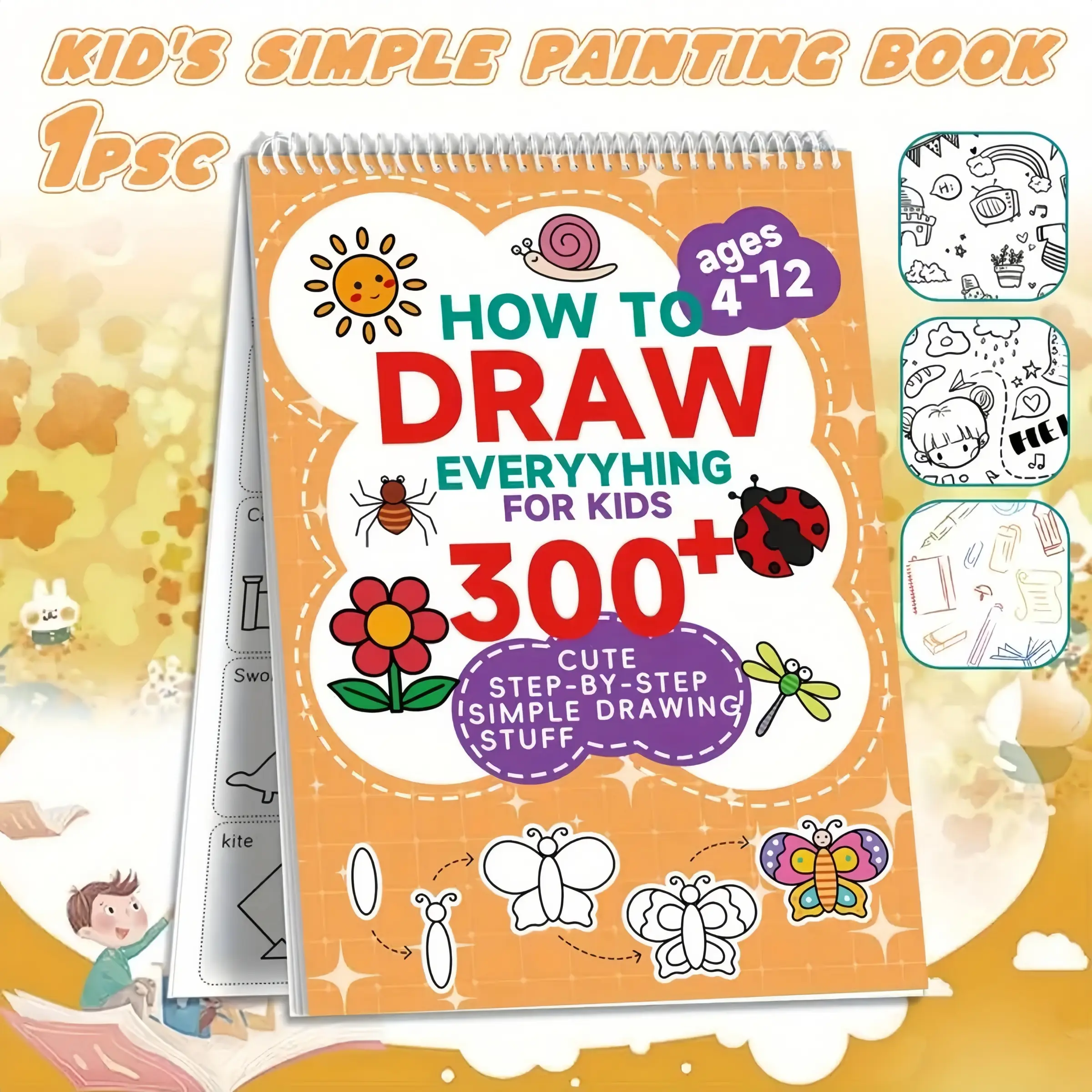 Step-By-Step Drawing Tutorial Book, Simple Cute Patterns, Perfect Gift for Kids, Ideal for Beginner Artists, Creative Painting Guide, Activity Books