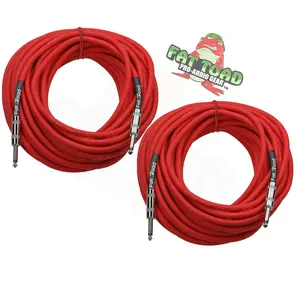 1/4" to 1/4 Male Jack Speaker Cables (2 Pack) by FAT TOAD | 50ft Professional Pro Audio Red DJ Speakers PA Patch Cords | Quarter Inch 12 AWG Gauge Wire for Amp, Music Studio Recording & Stage Gear