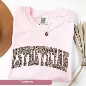 Comfort Colors Leopard Esthetician Shirt, Esthetician Shirt For Women, Esthetician Distressed Shirt Fabric Top Womenswear