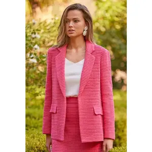 Long Sleeve Crochet Blazer- Raspberry Sorbet***Final Sale***