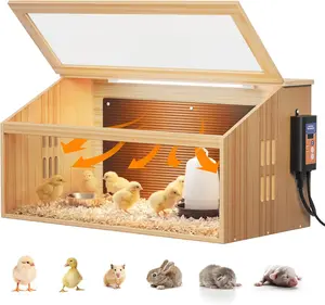 Brooder Box for Chicks Wooden, Chicken Brooder House with Thermostat & Heating Plate,All-in-One Chicken Brooder House w/Poultry Waterer, Adjustable Temp,Holds 30 Chicks Ducks Quails, 31.5"×15.7"×15.7"