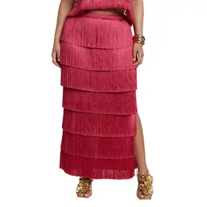 ELOQUII Women's Plus Size PatBO x ELOQUII Fringe Column Maxi Skirt