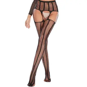 Rhinestone Striped Garter Stockings