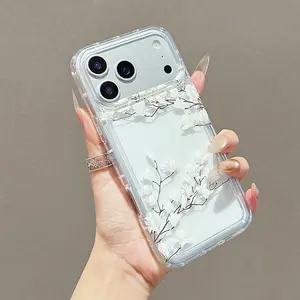 Transparent Anti-Drop Protective Phone Case with Peony Design, Cute Apple Smartphone Cover for iPhone 13/15/14/12/11/16/17/17 Pro Max