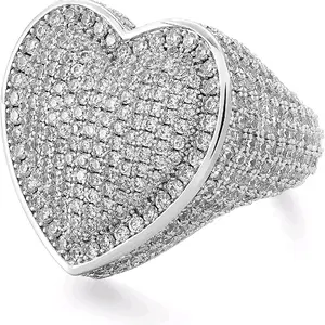 Lulu Mel Heart Ring with 5A Cubic Zirconia Stones 14k Gold Plating Hip Hop Style Sparkly Diamond Look Ring Size 8 High-Quality Brass Material