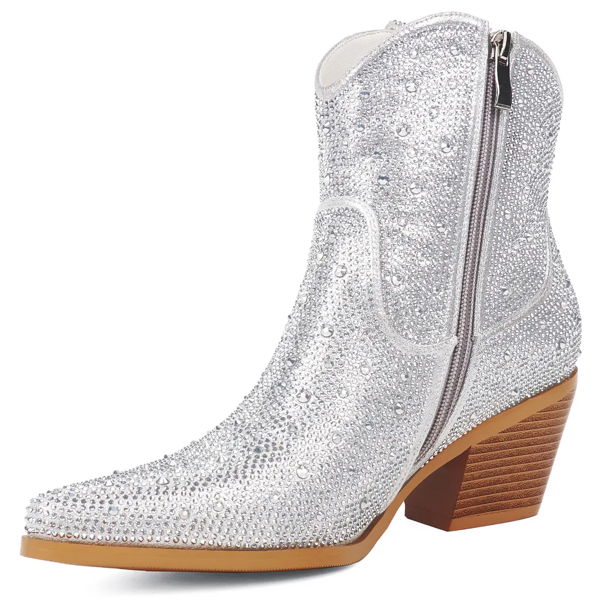 Rhinestone Cowboy Boots Short Wedding Glitter Cowgirl Boots Sparkly Metallic Western Ankle Boots